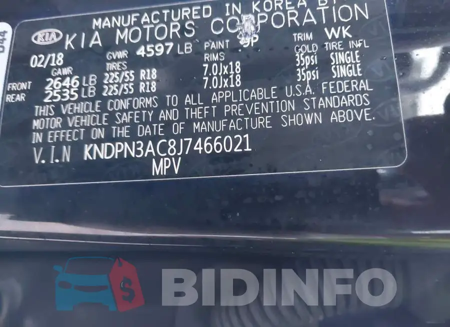 KNDPN3AC8J7466021 Photo# 9