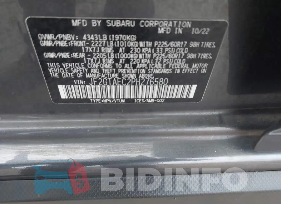JF2GTAEC2PH276580 Photo# 9