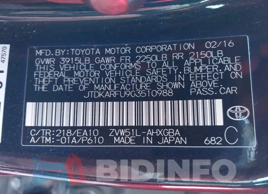 JTDKARFU9G3510988 Photo# 9