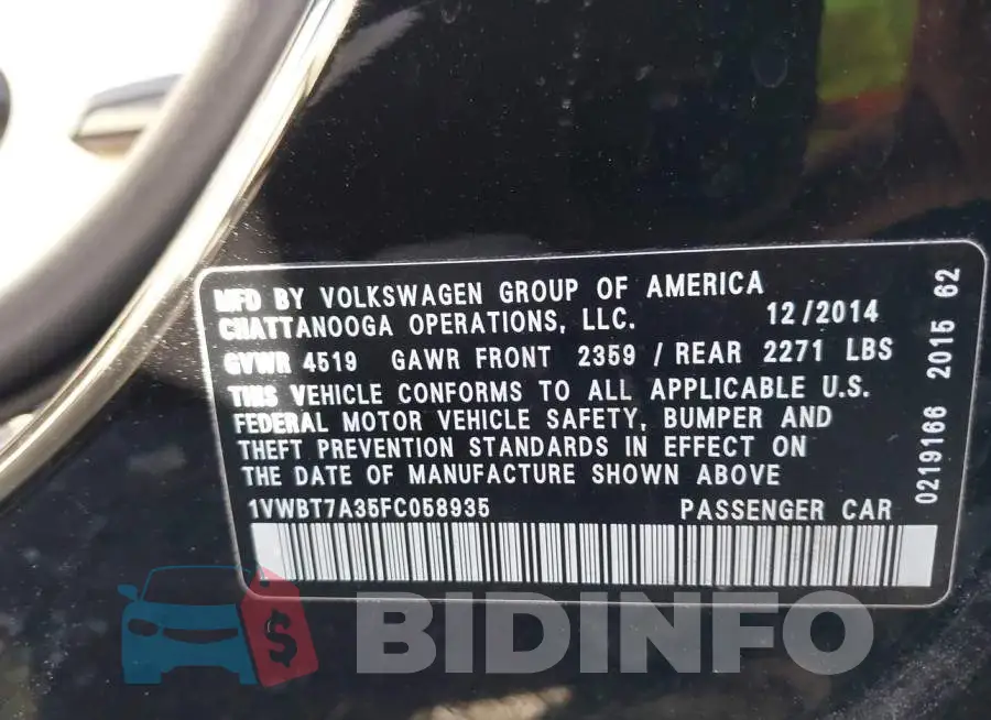 1VWBT7A35FC058935 Photo# 9