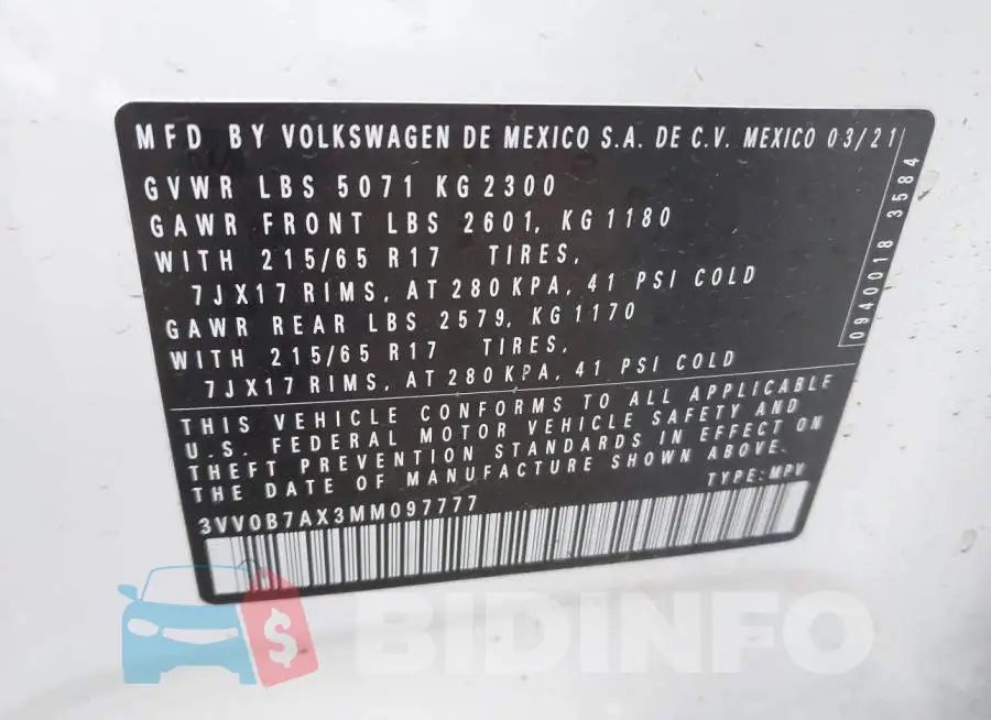 3VV0B7AX3MM097777 Photo# 9
