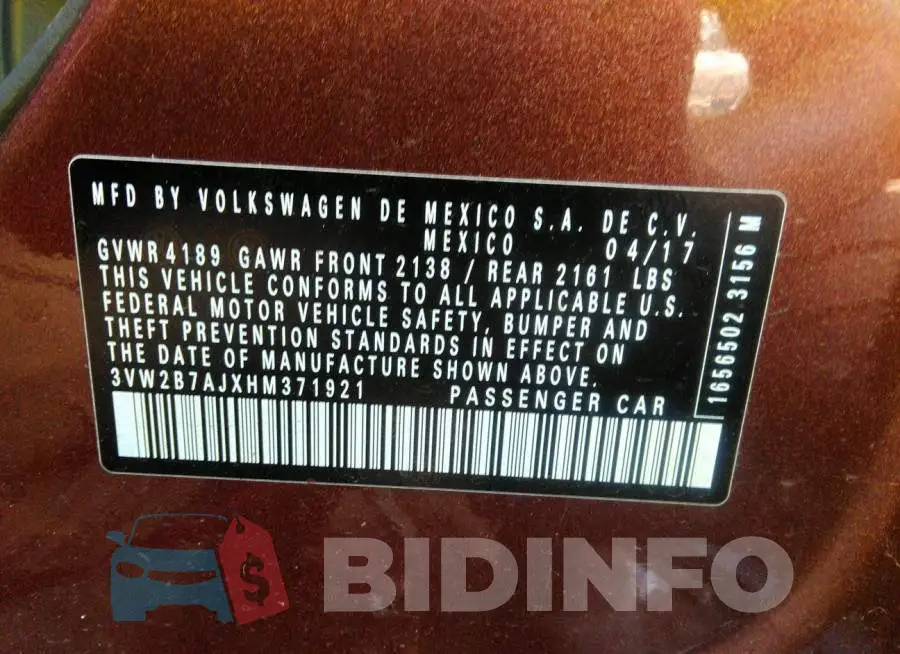 3VW2B7AJXHM371921 Photo# 9