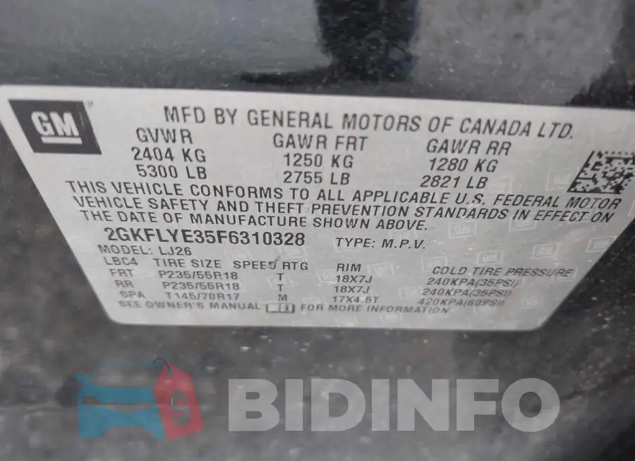 2GKFLYE35F6310328 Photo# 9