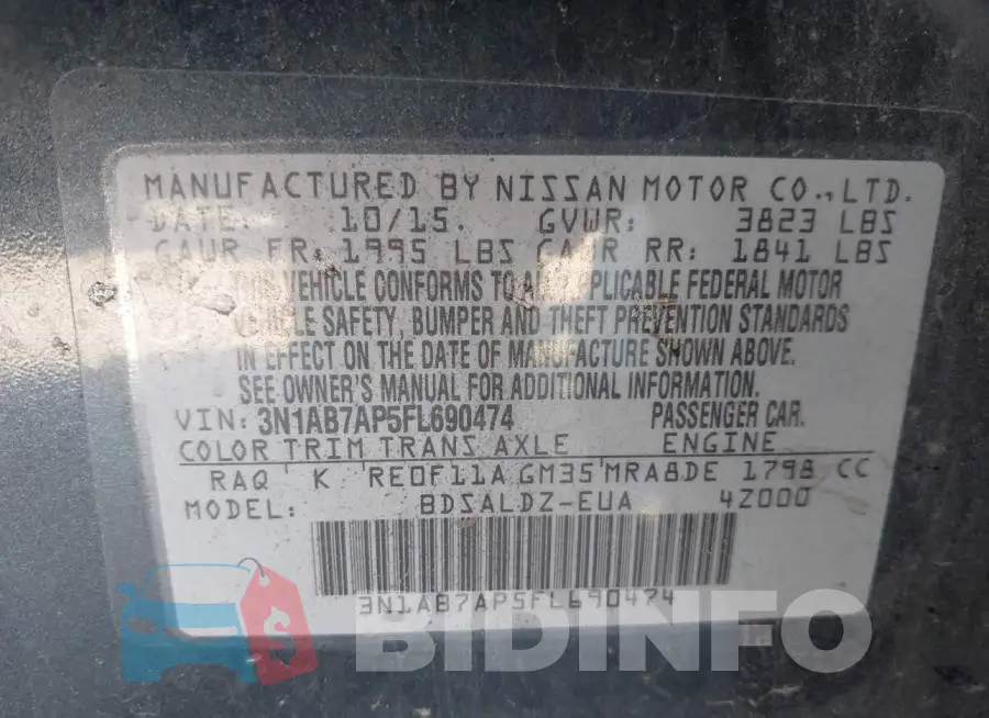 3N1AB7AP5FL690474 Photo# 9