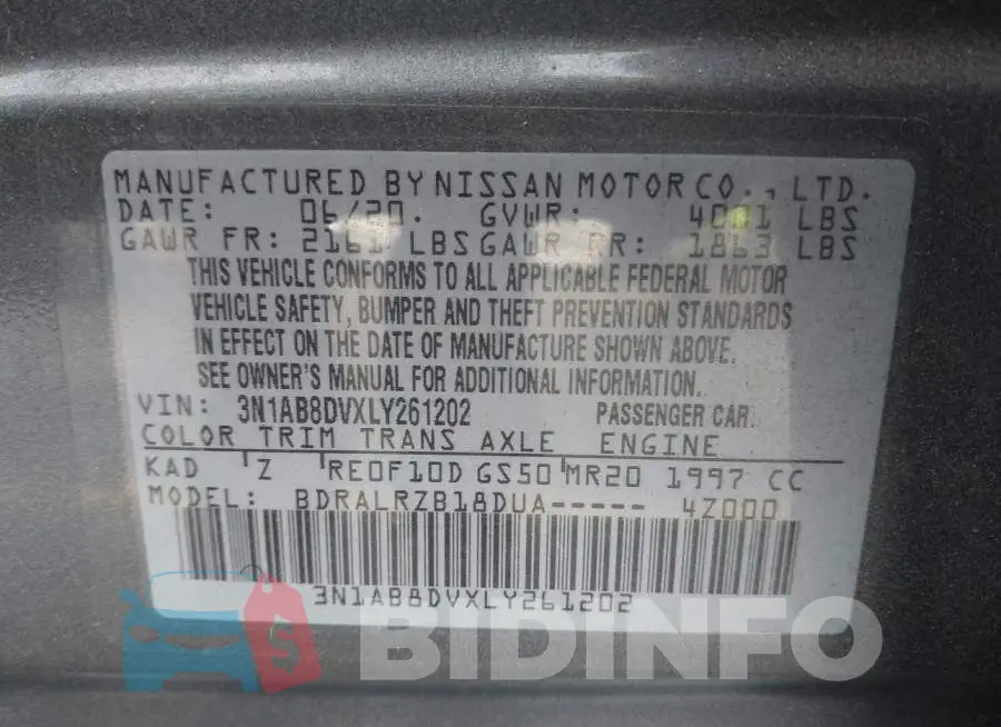 3N1AB8DVXLY261202 Photo# 9