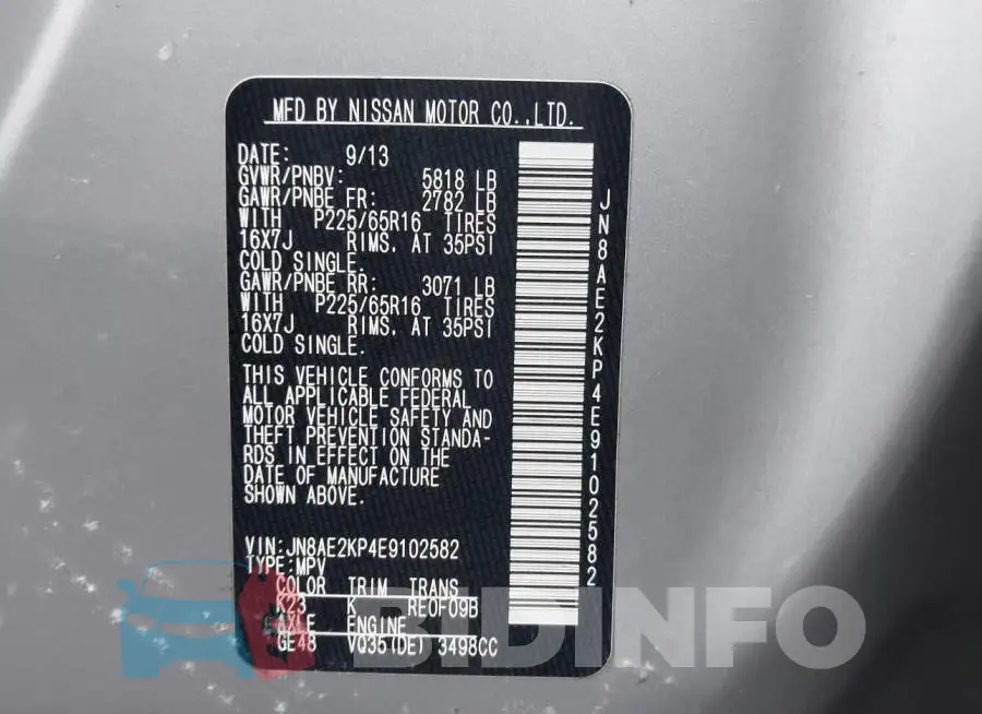 JN8AE2KP4E9102582 Photo# 9