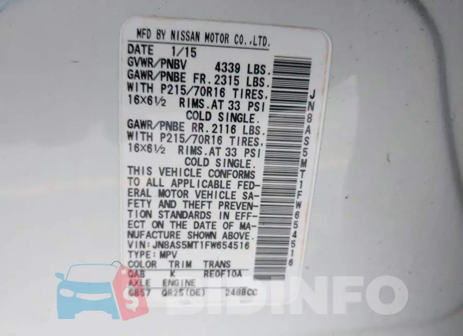 JN8AS5MT1FW654516 Photo# 9