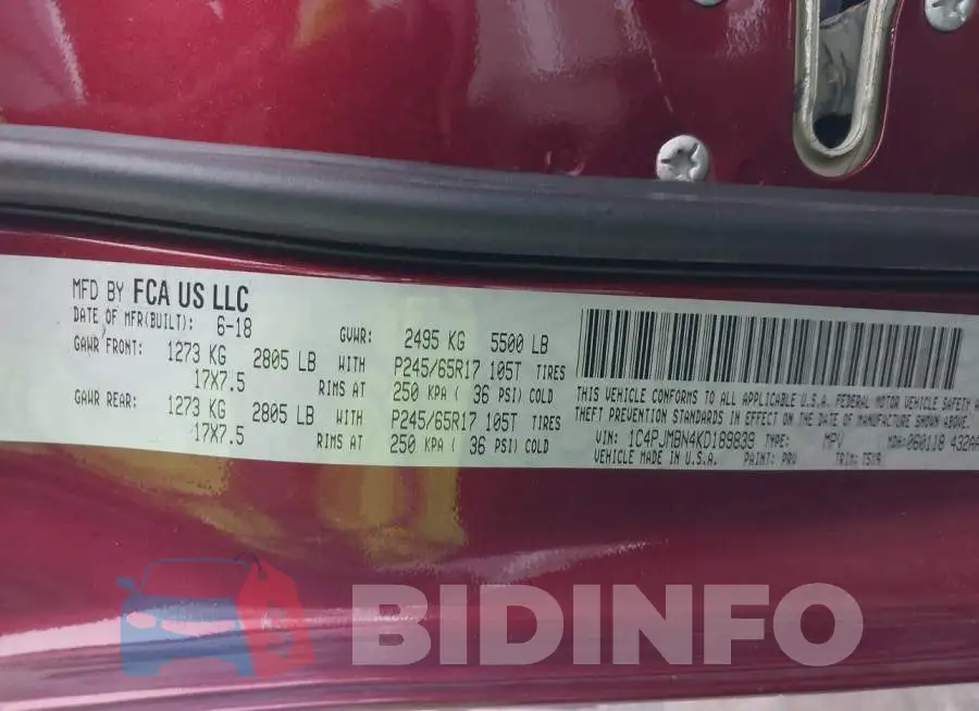 1C4PJMBN4KD189839 Photo# 9