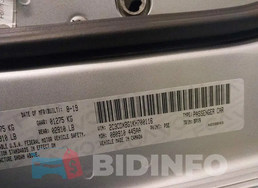 2C3CDXBG1KH700116 Photo# 9