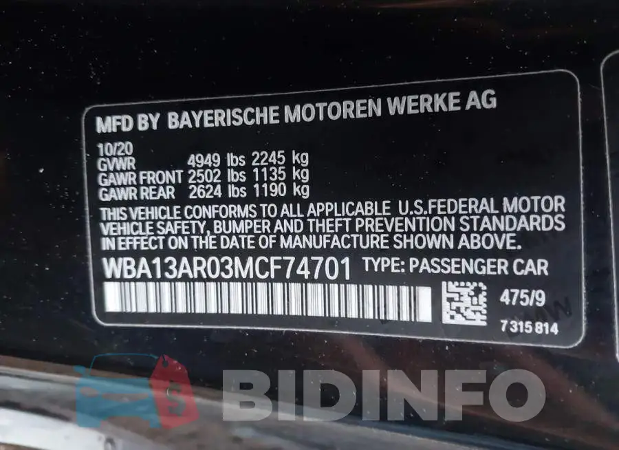 WBA13AR03MCF74701 Photo# 9