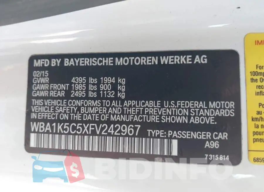 WBA1K5C5XFV242967 Photo# 9