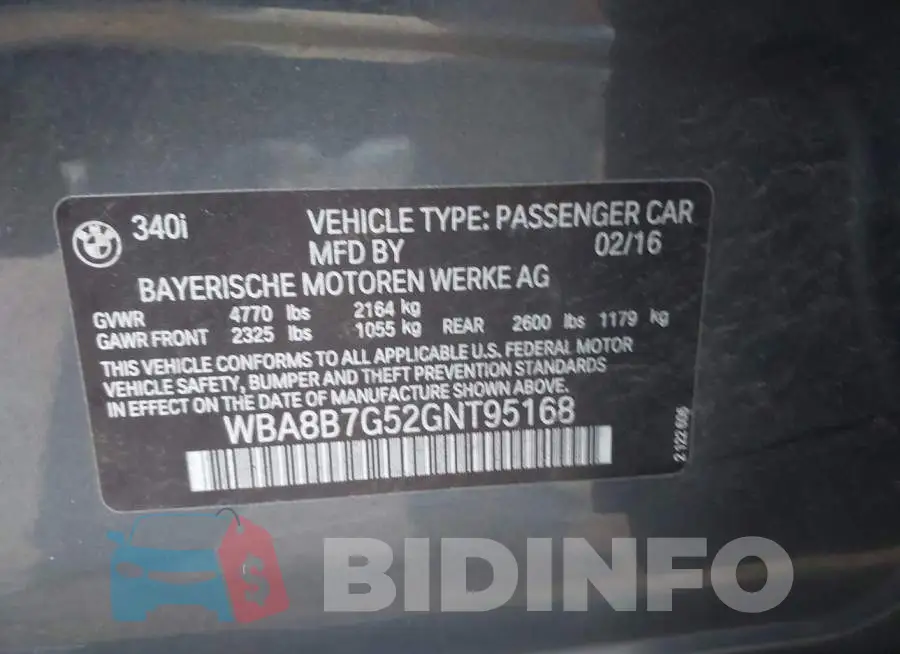 WBA8B7G52GNT95168 Photo# 9