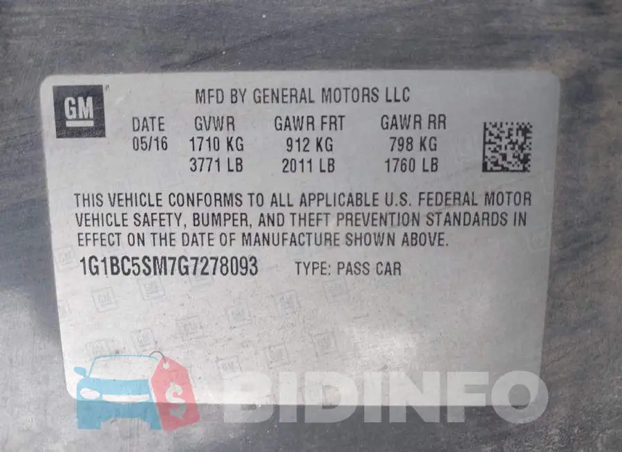 1G1BC5SM7G7278093 Photo# 9