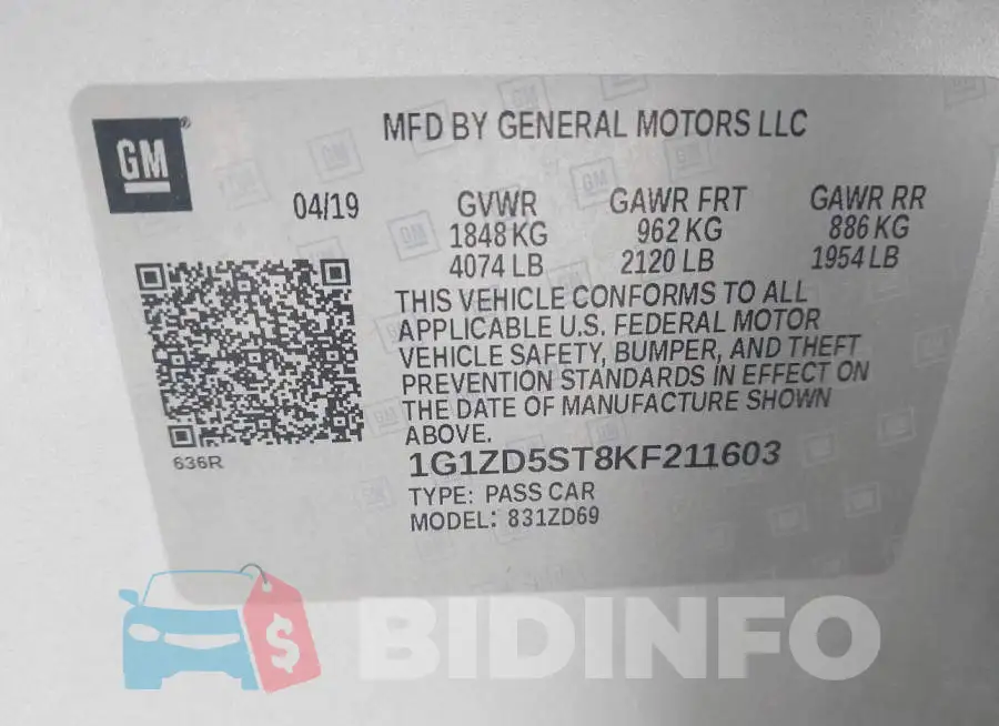 1G1ZD5ST8KF211603 Photo# 9