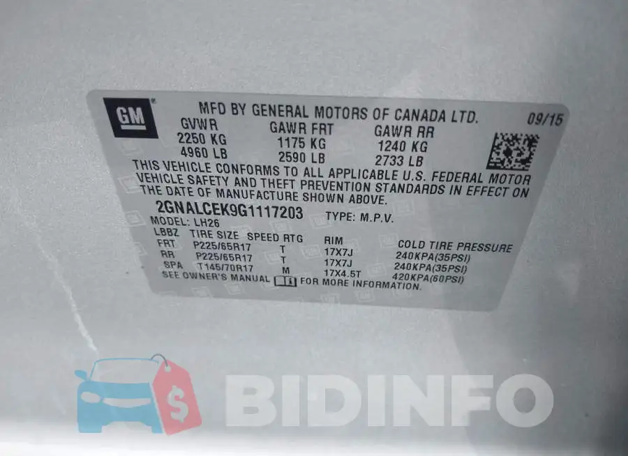 2GNALCEK9G1117203 Photo# 9