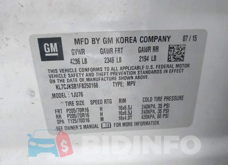 KL7CJKSB1FB250166 Photo# 9