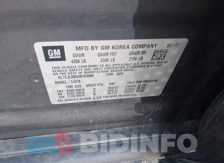 KL7CJLSB5HB163086 Photo# 9