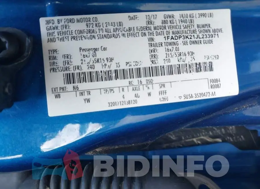 1FADP3K21JL233971 Photo# 9