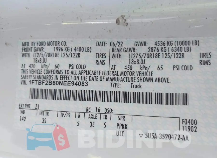 1FTBF2B60NEE94083 Photo# 9