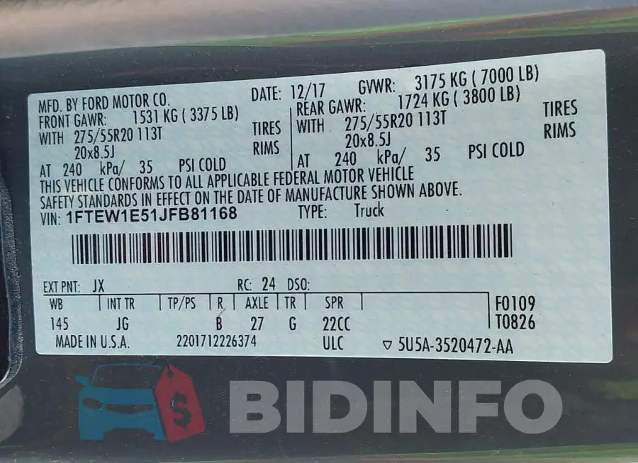 1FTEW1E51JFB81168 Photo# 9