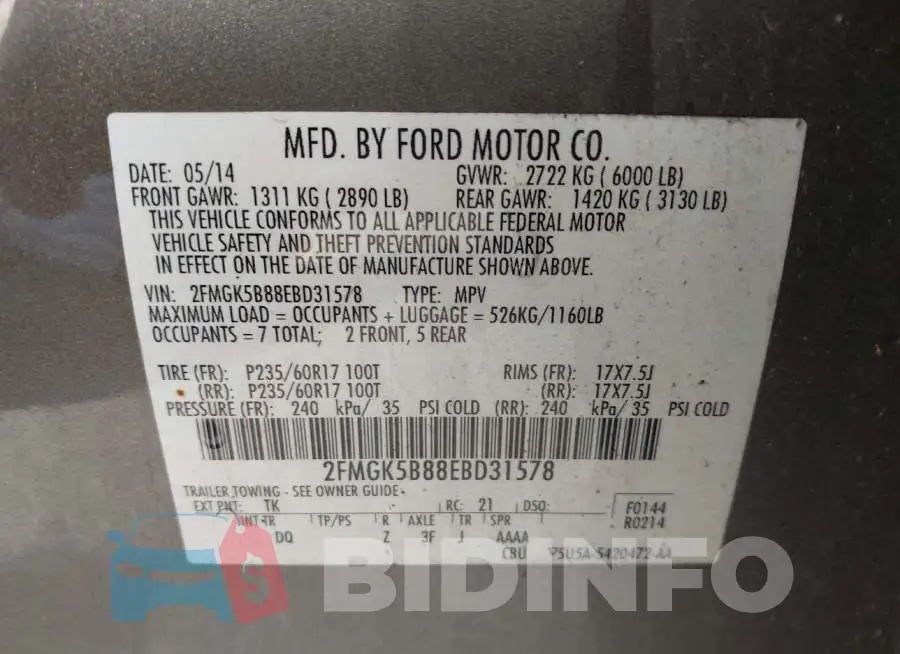 2FMGK5B88EBD31578 Photo# 9