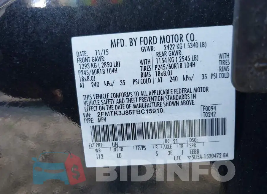 2FMTK3J85FBC15910 Photo# 9