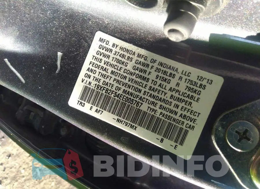 19XFB2F54EE005767 Photo# 9