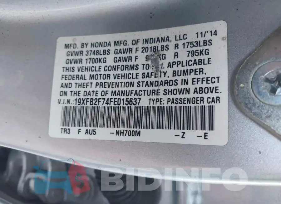 19XFB2F74FE015637 Photo# 9