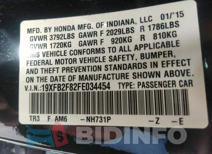 19XFB2F82FE034454 Photo# 9
