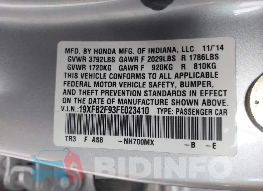19XFB2F93FE023410 Photo# 9