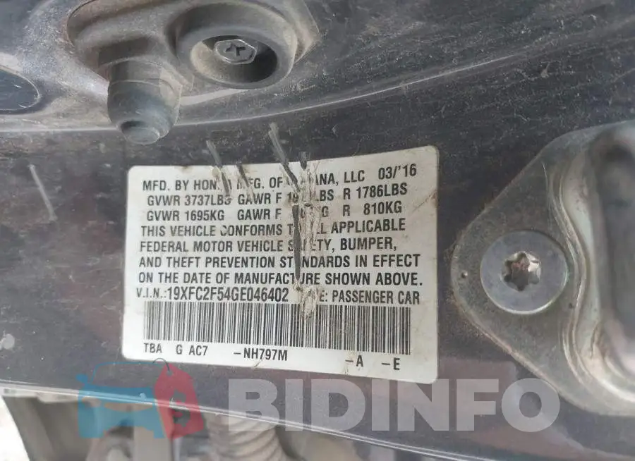 19XFC2F54GE046402 Photo# 9