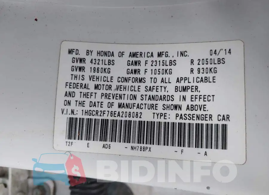 1HGCR2F76EA208082 Photo# 9
