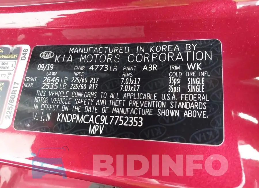KNDPMCAC9L7752353 Photo# 9