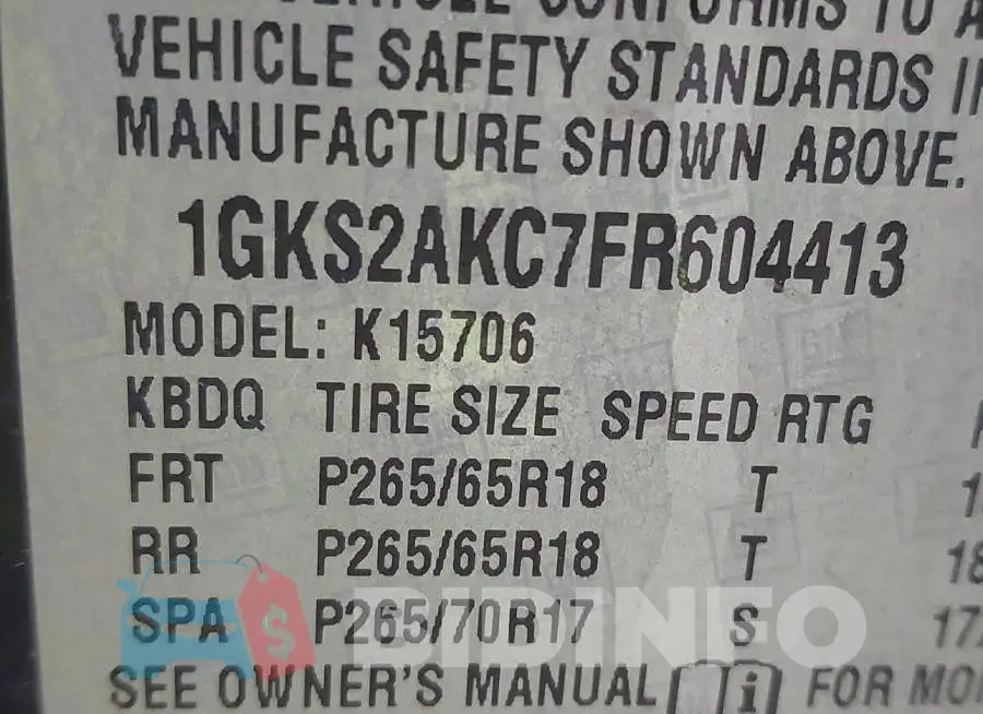 1GKS2AKC7FR604413 Photo# 9
