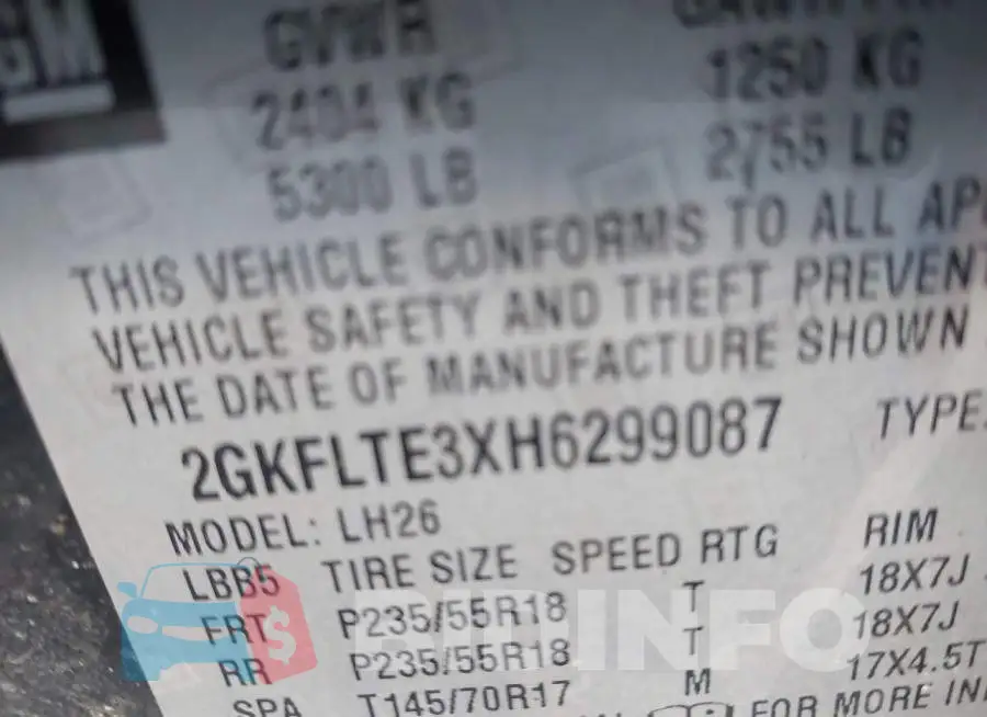 2GKFLTE3XH6299087 Photo# 9