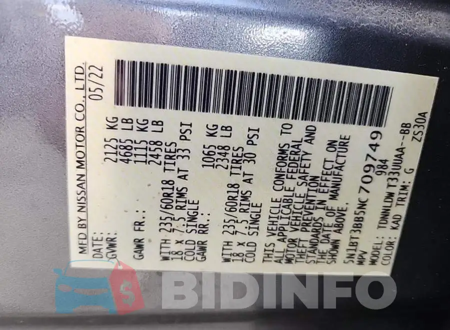 5N1BT3BB5NC709749 Photo# 8