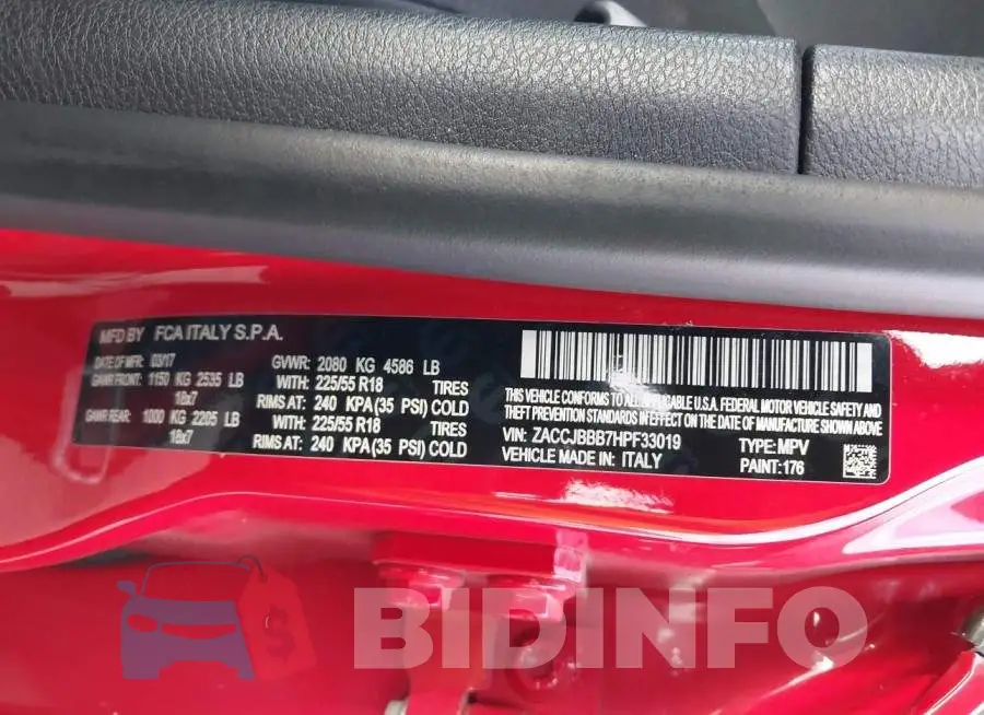 ZACCJBBB7HPF33019 Photo# 9