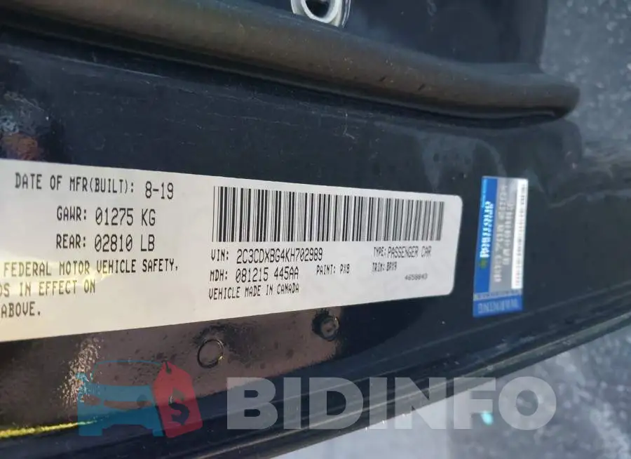 2C3CDXBG4KH702989 Photo# 9