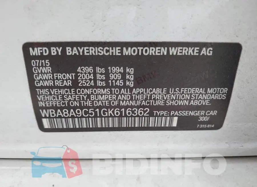 WBA8A9C51GK616362 Photo# 9