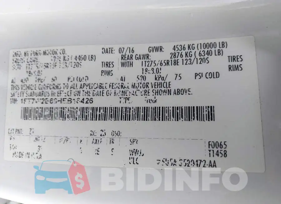1FT7W2B68HEB16426 Photo# 9