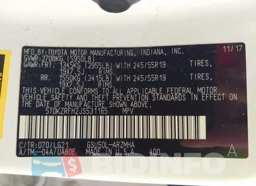5TDKZRFH2JS531165 Photo# 9