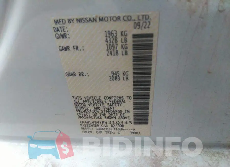 1N4BL4BV7PN310343 Photo# 9