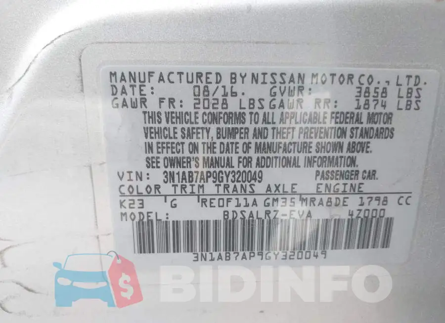 3N1AB7AP9GY320049 Photo# 9