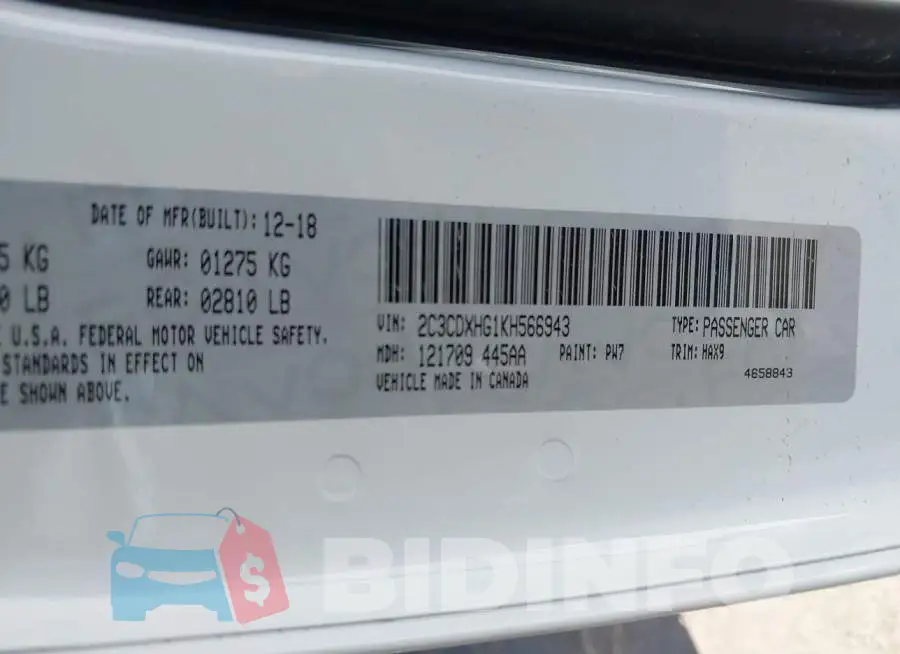 2C3CDXHG1KH566943 Photo# 9