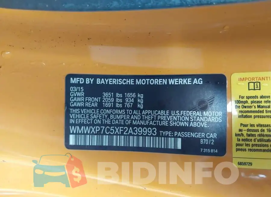WMWXP7C5XF2A39993 Photo# 9