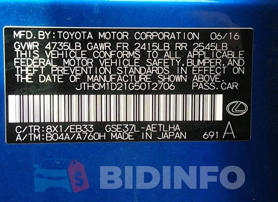 JTHCM1D21G5012706 Photo# 9