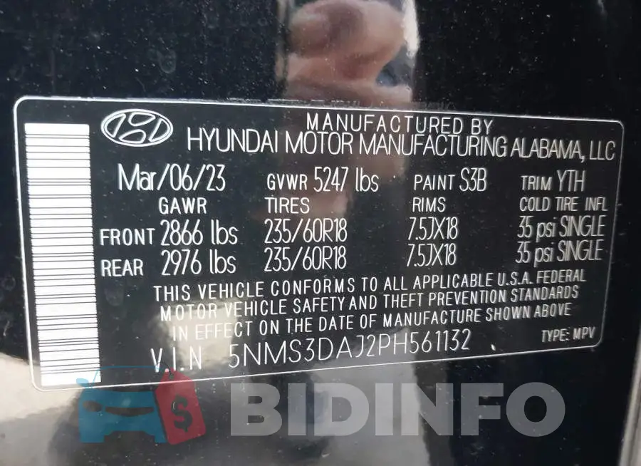 5NMS3DAJ2PH561132 Photo# 9