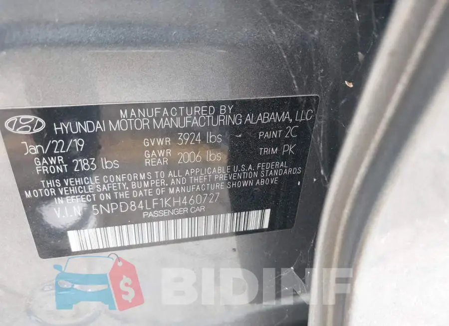 5NPD84LF1KH460727 Photo# 9