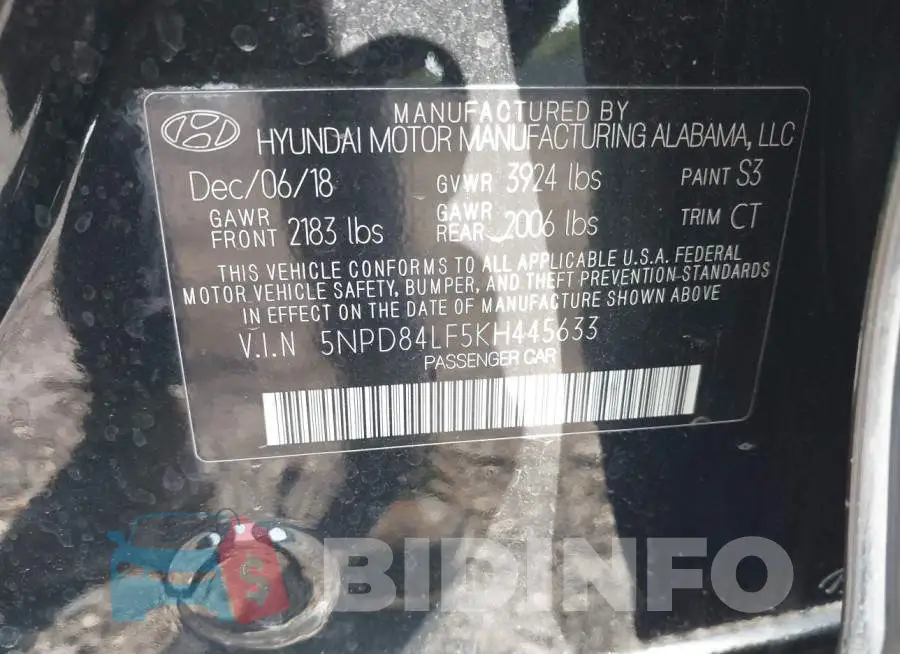 5NPD84LF5KH445633 Photo# 9