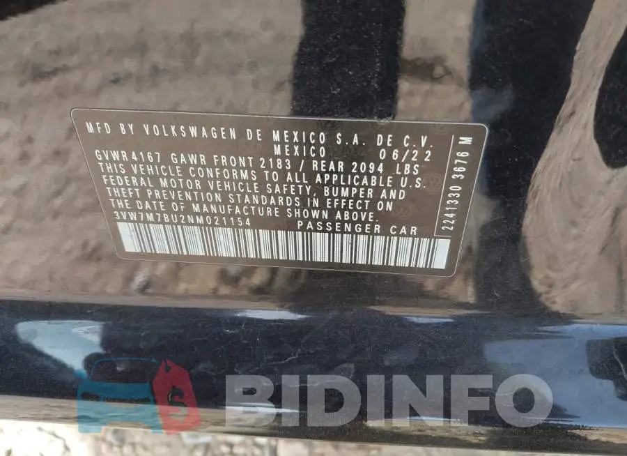 3VW7M7BU2NM021154 Photo# 9